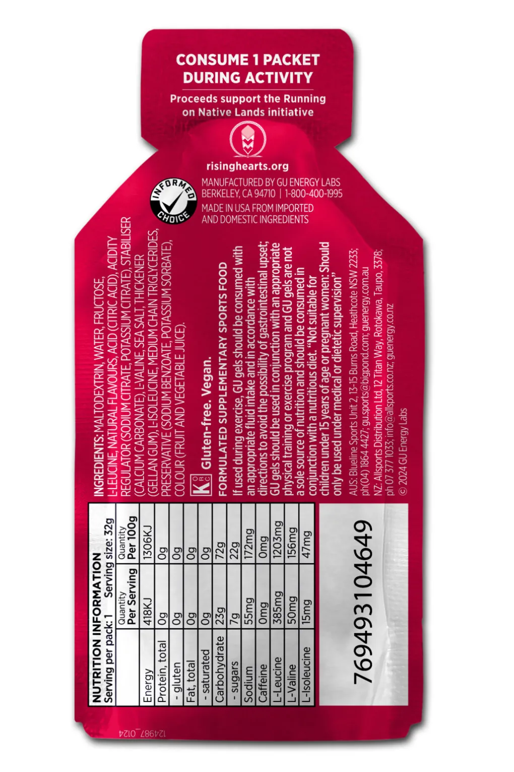 Gu Energy Gel-Raspberry Lemonade
