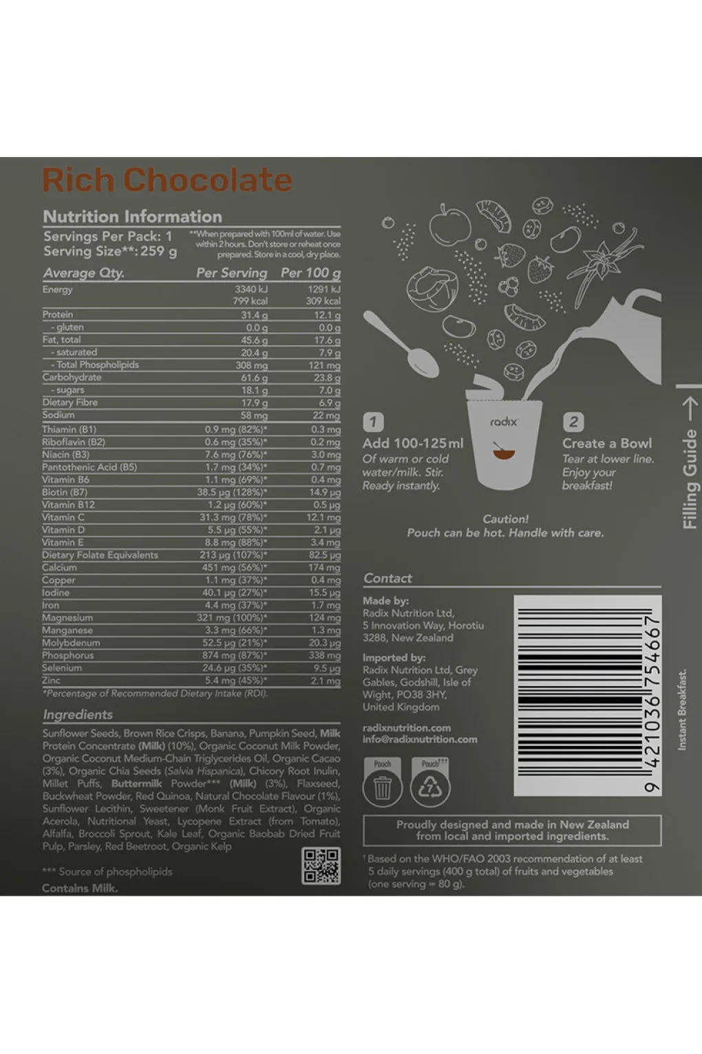 Radix ULTRA 800kcal Rich Chocolate Dairy Breakfast - 159g