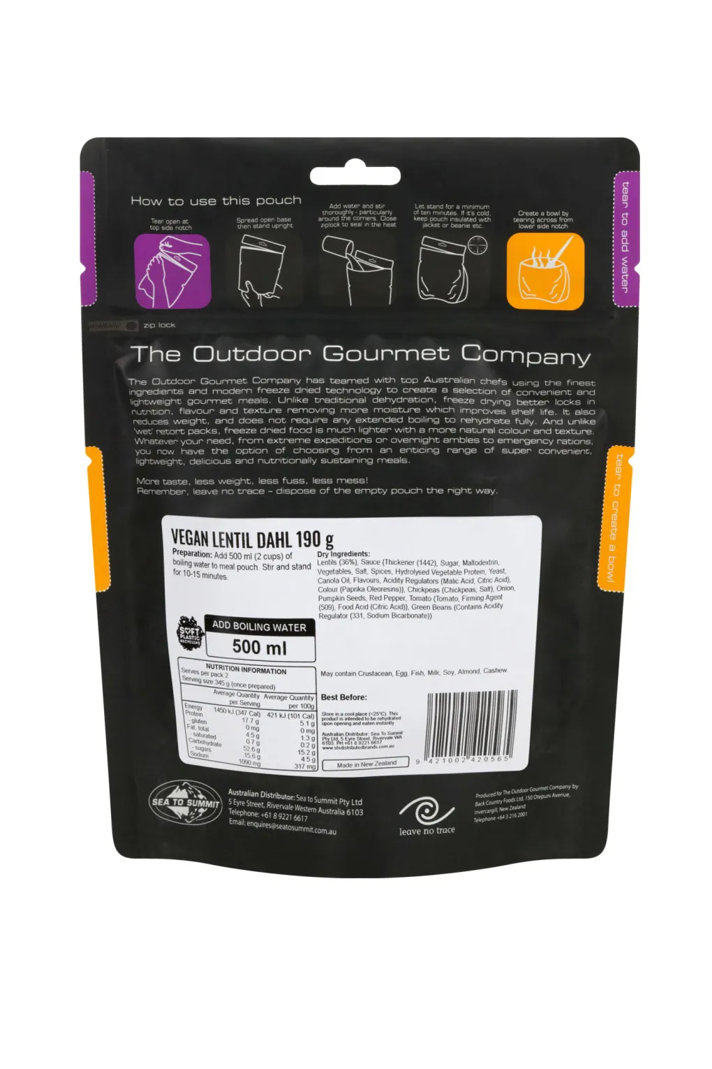 The Outdoor Gourmet Company Vegan Lentil Dahl —190 g